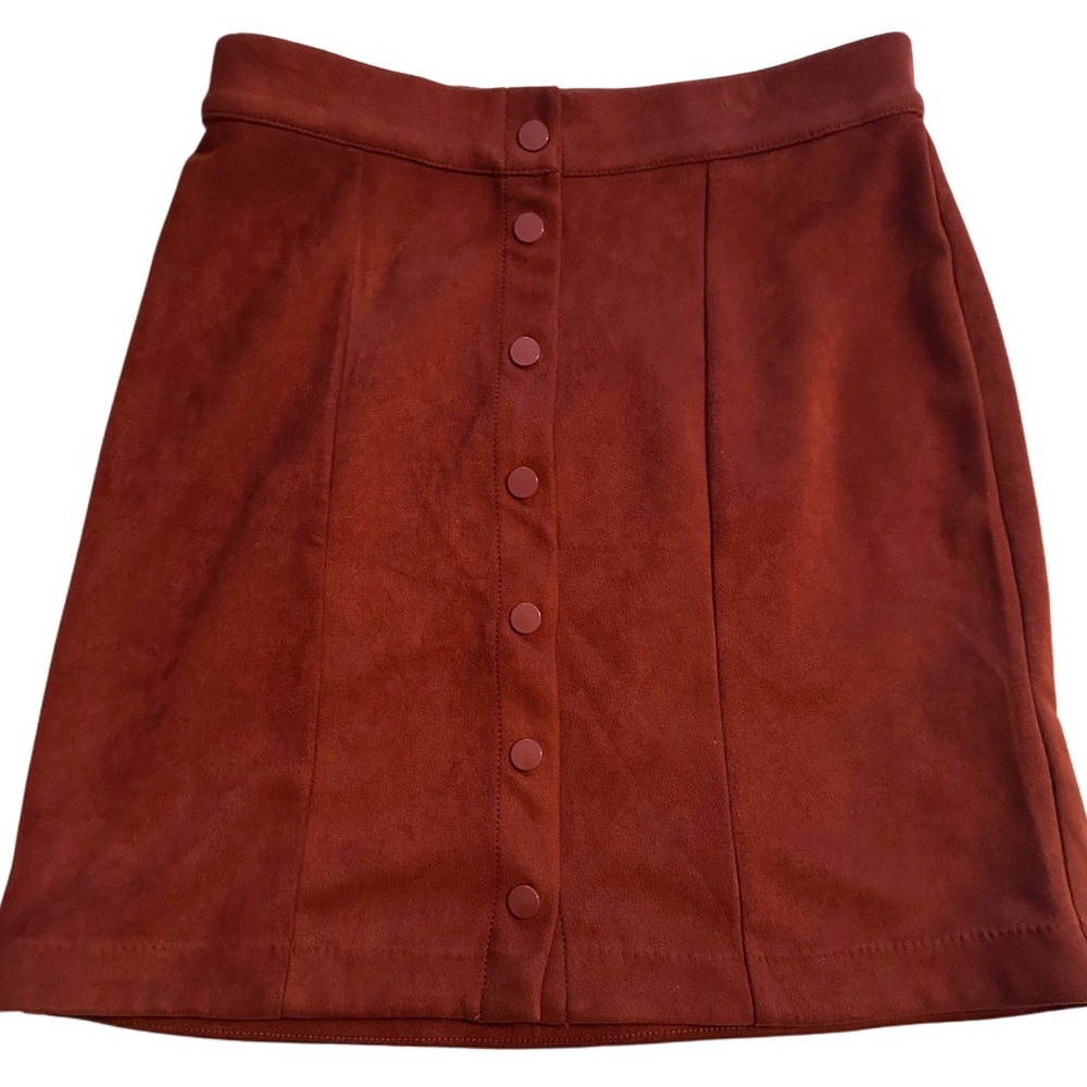 Tahari Faux-Suede Button-Front Mini Skirt • Rust Brown • Sz 6
